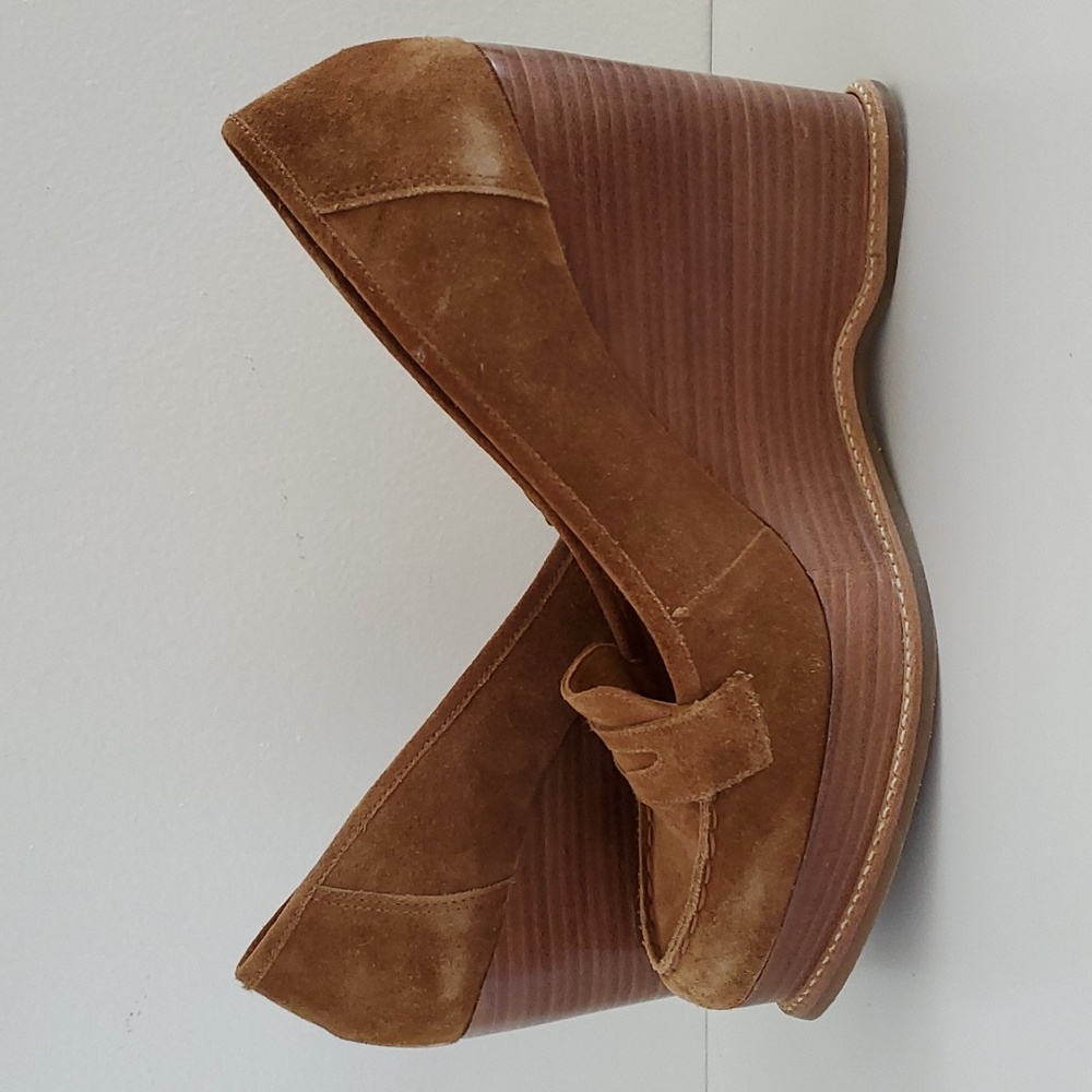 Michael Kors leather loafer wedges in luggage suede 10m - Picture 5 of 9